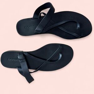 REFORMATION leather black sling toe slide on sandals - modern flats